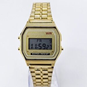 Unisex Digital Watch 34MM Gold Tone Case Bracelet UP TO 7.25" Wrist New Battery